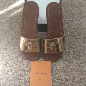 Louis Vuitton lock it gold sandles